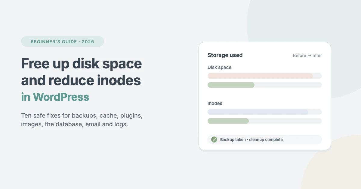 Free up disk space and reduce inode usage in WordPress: storage before and after a cleanup