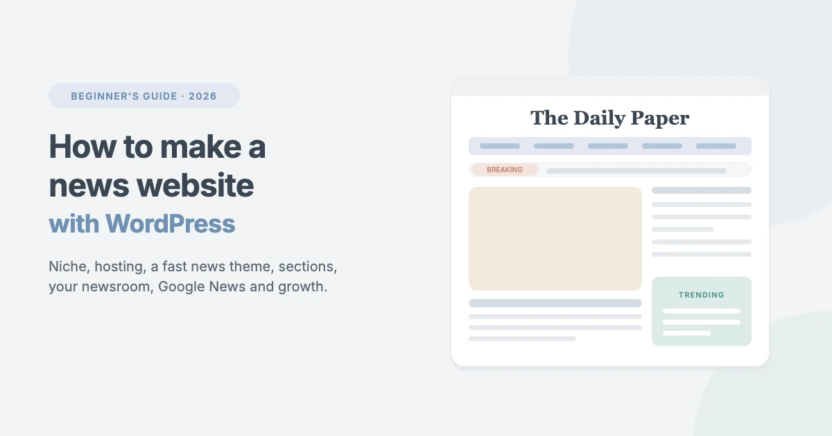 How to make a news website with WordPress: a news homepage with masthead, menu, breaking news bar and trending stories