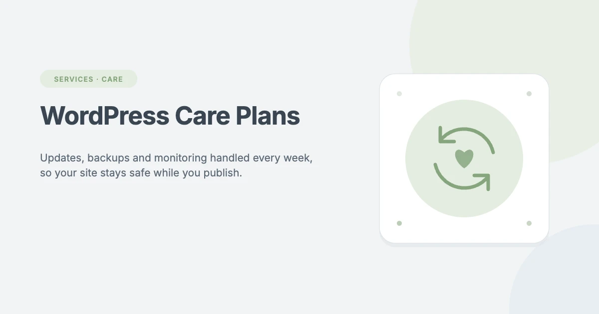 WordPress care plans service by WPInterface: weekly updates, daily off-site backups, monitoring and a monthly report